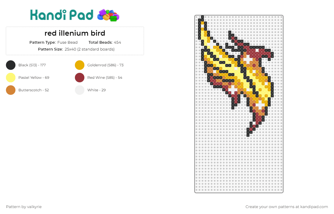 red illenium bird - Fuse Bead Pattern by valkyrie on Kandi Pad - illenium,logo,dj,sparkles,edm,fiery,music,phoenix,yellow,orange