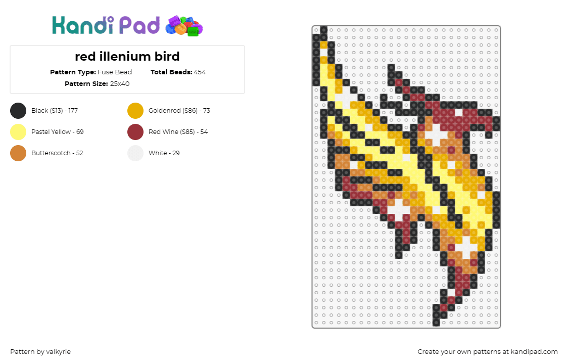 red illenium bird - Fuse Bead Pattern by valkyrie on Kandi Pad - illenium,logo,dj,sparkles,edm,fiery,music,phoenix,yellow,orange