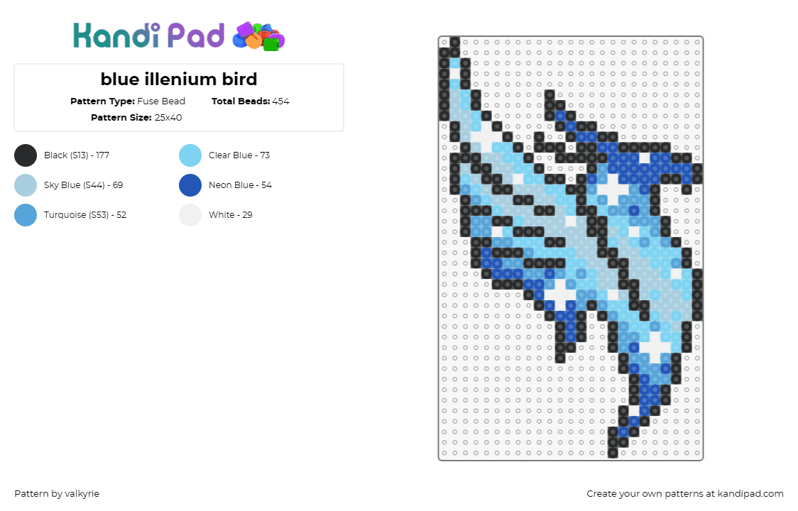 blue illenium bird - Fuse Bead Pattern by valkyrie on Kandi Pad - illenium,logo,dj,sparkles,edm,music,phoenix,blue,light blue