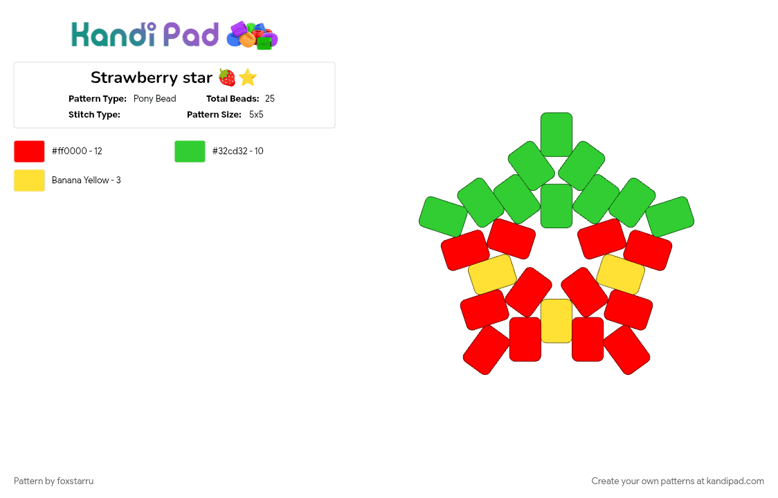 Strawberry star 🍓⭐️ - Pony Bead Pattern by foxstarru on Kandi Pad - green, red