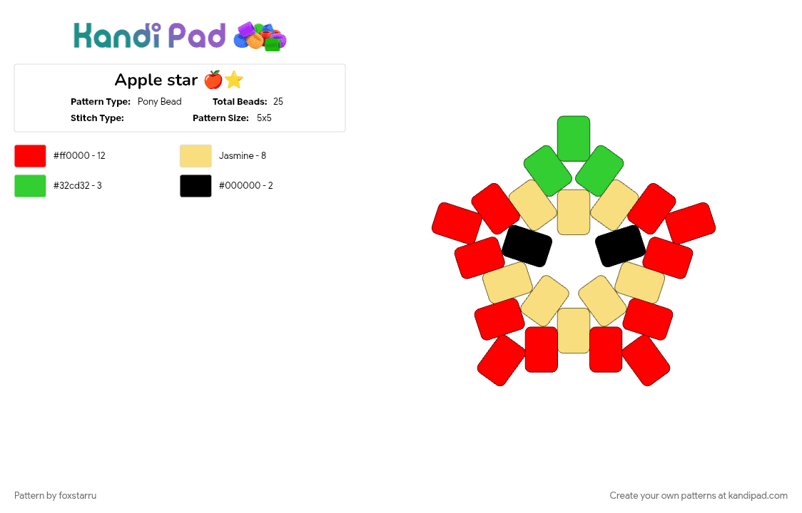 Apple star 🍎⭐️ - Pony Bead Pattern by foxstarru on Kandi Pad - red, yellow