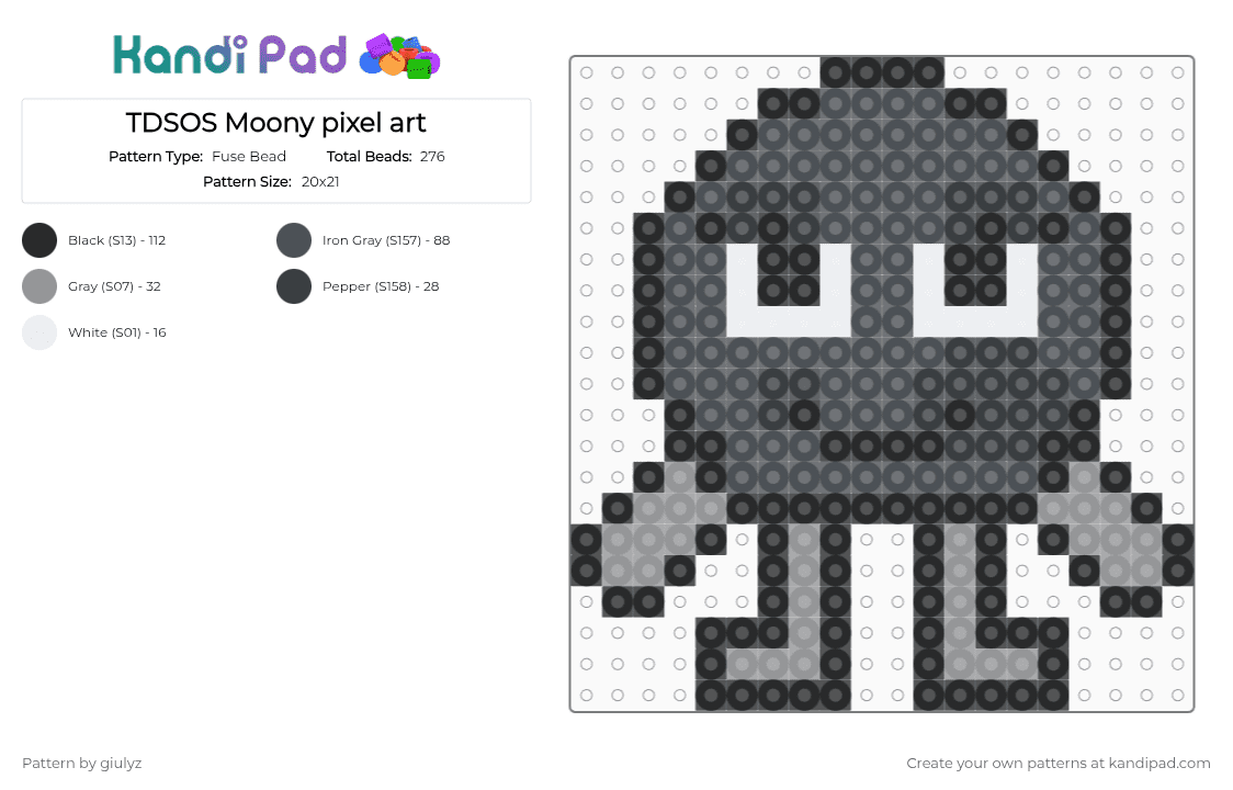 TDSOS Moony pixel art - Fuse Bead Pattern by giulyz on Kandi Pad - gray, purple