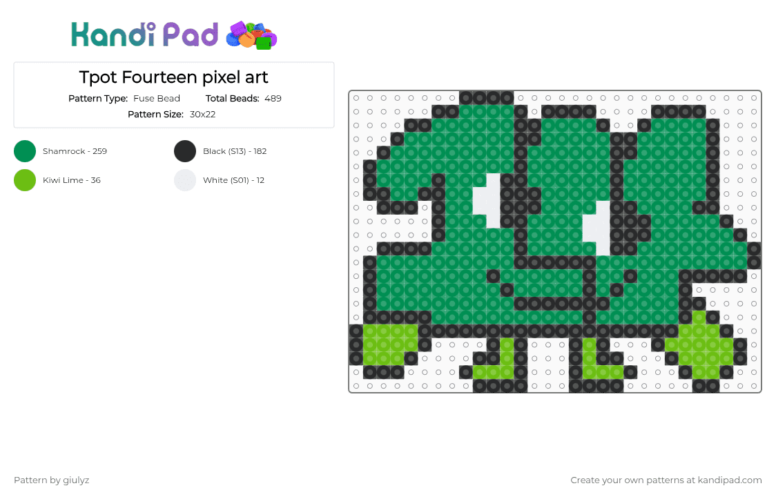 Tpot Fourteen pixel art - Fuse Bead Pattern by giulyz on Kandi Pad - green