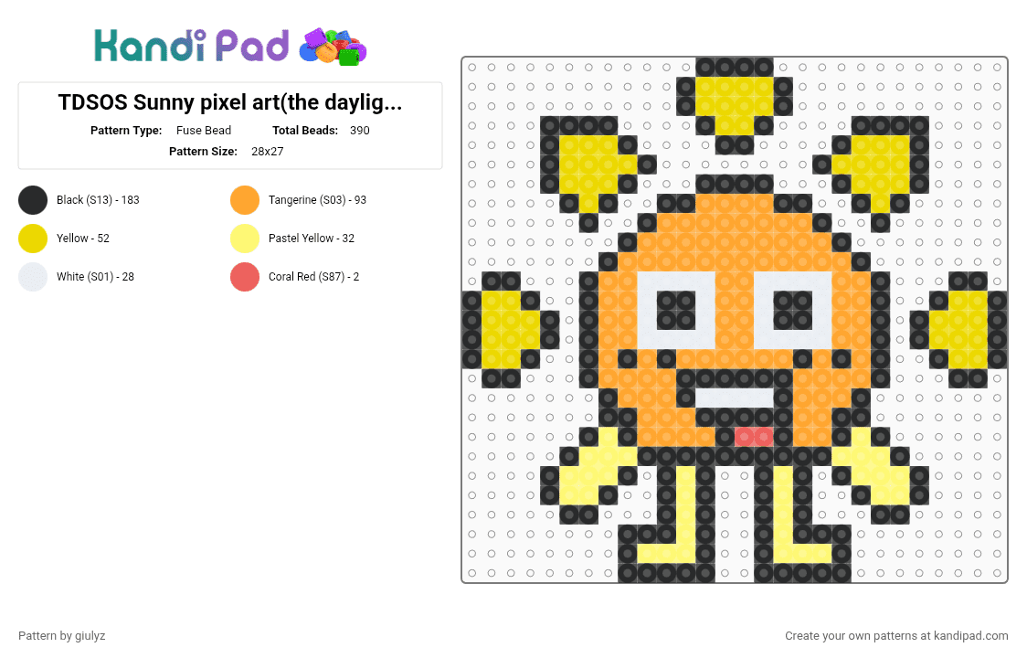 TDSOS Sunny pixel art - Fuse Bead Pattern by giulyz on Kandi Pad - orange, yellow