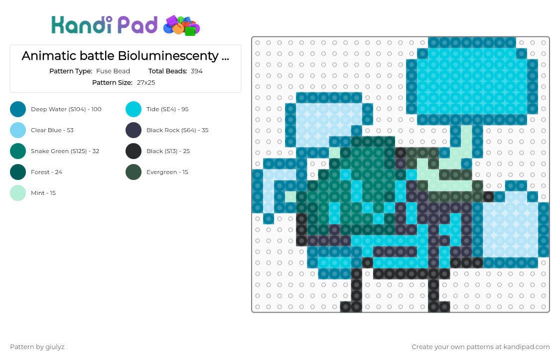 Animatic battle Bioluminescenty pixel art - Fuse Bead Pattern by giulyz on Kandi Pad - light blue, teal