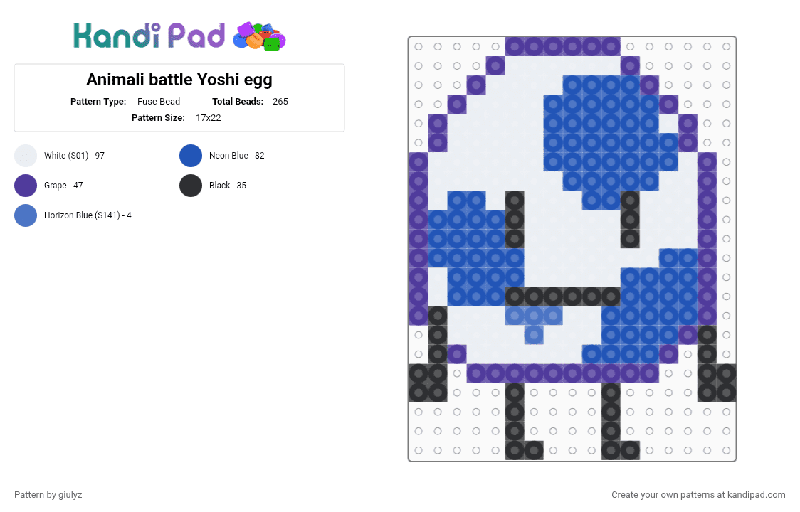 Animatic battle Yoshi egg pixel art - Fuse Bead Pattern by giulyz on Kandi Pad - blue, purple