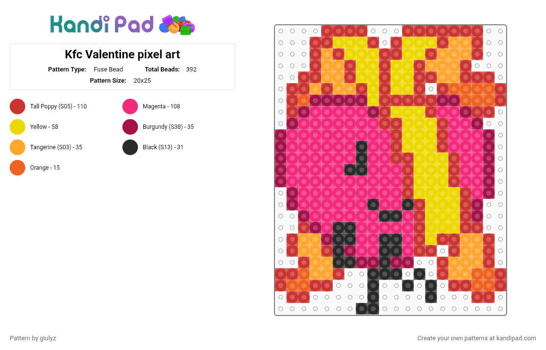 Kfc Valentine pixel art - Fuse Bead Pattern by giulyz on Kandi Pad - pink, red