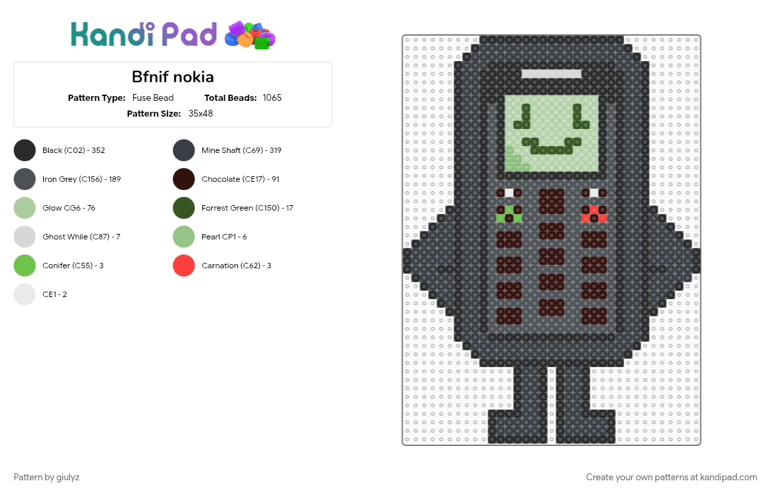 Bfnif nokia - Fuse Bead Pattern by giulyz on Kandi Pad - black, brown, purple, teal