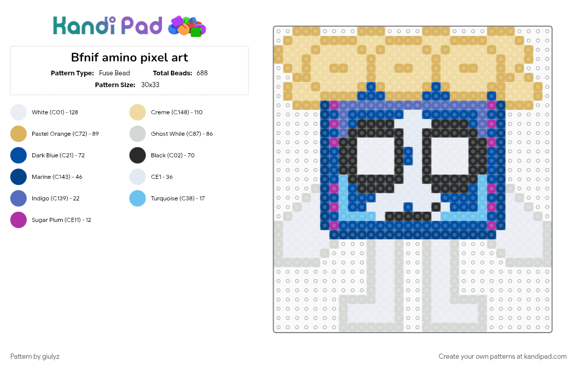 Bfnif amino pixel art - Fuse Bead Pattern by giulyz on Kandi Pad - beige, blue, orange