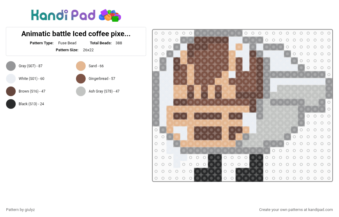 Animatic battle Iced coffee pixel art - Fuse Bead Pattern by giulyz on Kandi Pad - beige, gray