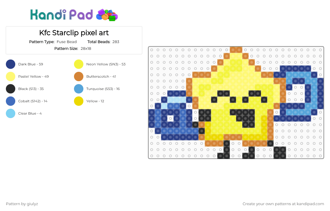 Kfc Starclip pixel art - Fuse Bead Pattern by giulyz on Kandi Pad - blue, yellow