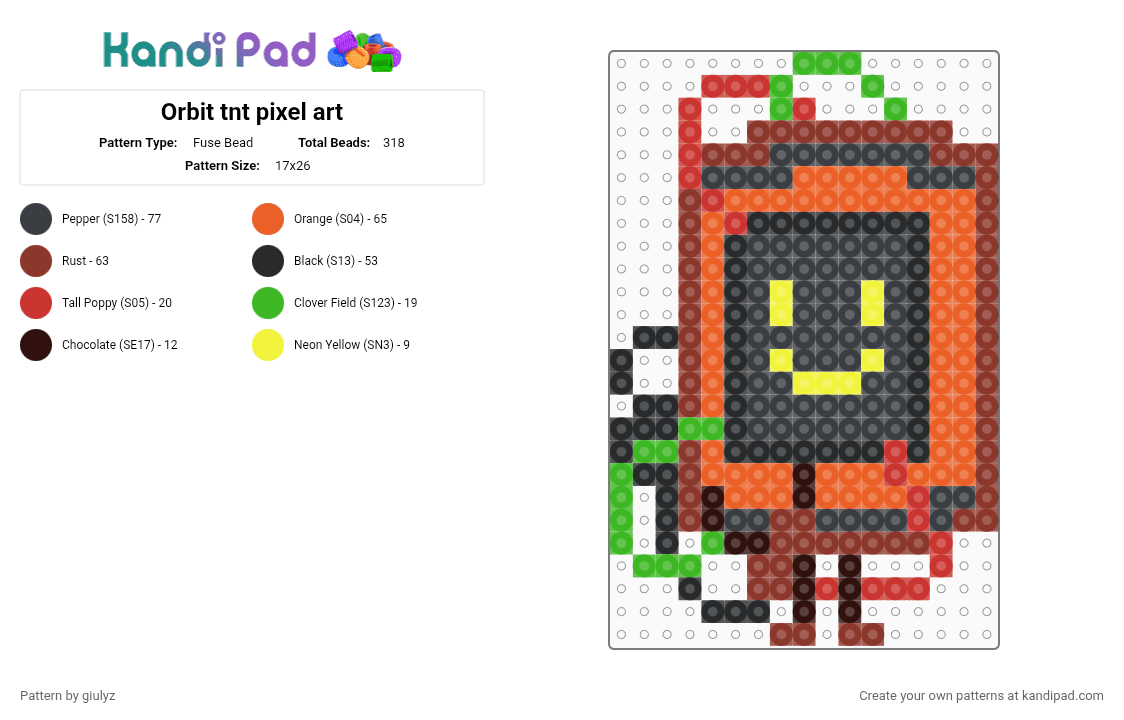 Orbit tnt pixel art - Fuse Bead Pattern by giulyz on Kandi Pad - orange, red