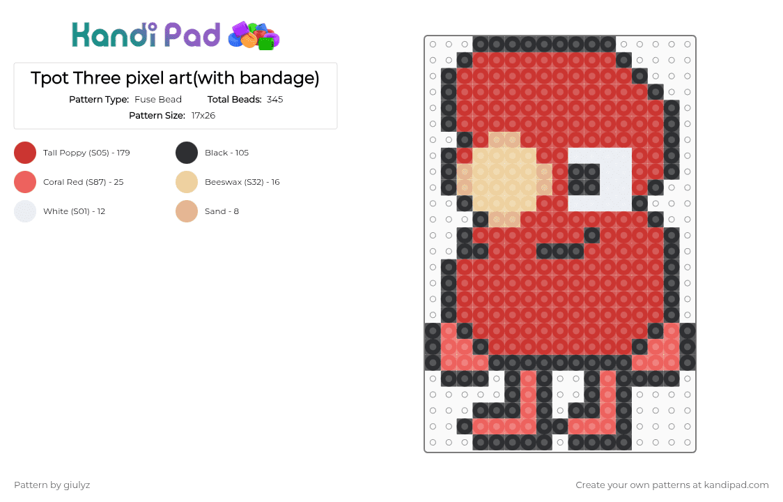 Tpot Three pixel art(with bandage) - Fuse Bead Pattern by giulyz on Kandi Pad - red