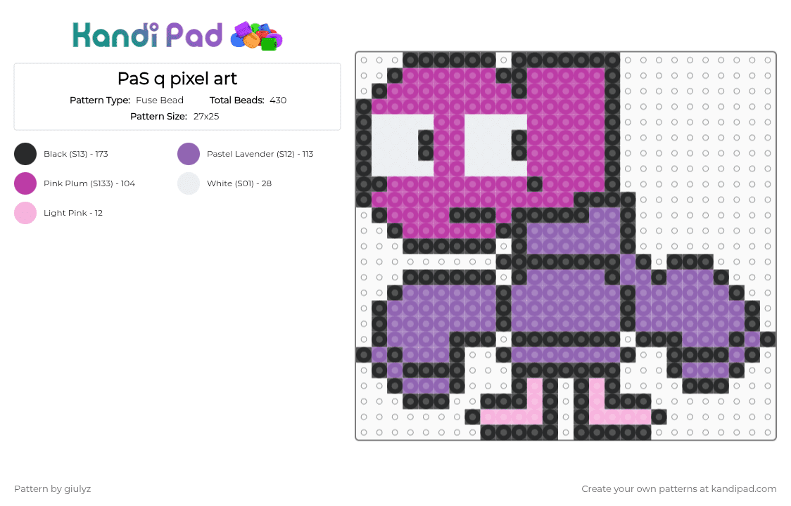 PaS q pixel art - Fuse Bead Pattern by giulyz on Kandi Pad - pink