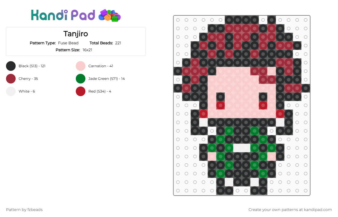 Tanjiro - Fuse Bead Pattern by fzbeads on Kandi Pad - black,red,beige