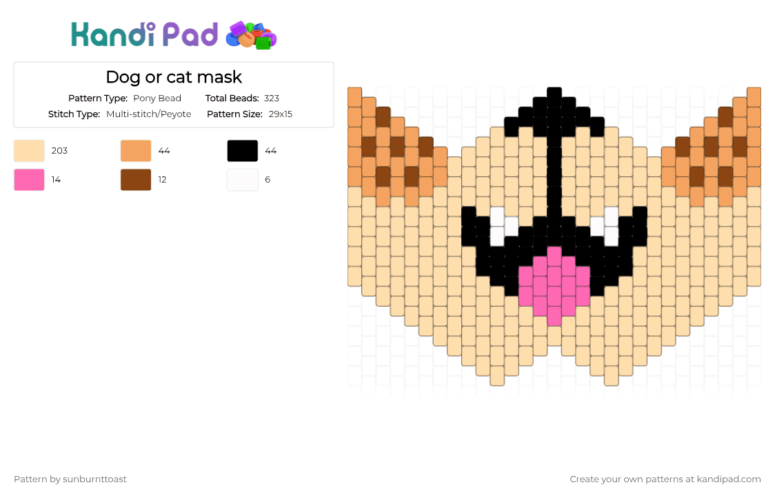 Dog or cat mask - Pony Bead Pattern by sunburnttoast on Kandi Pad - beige