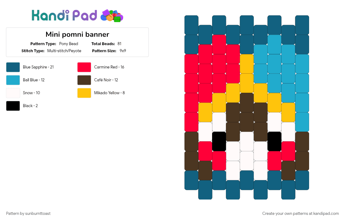 Mini pomni banner - Pony Bead Pattern by sunburnttoast on Kandi Pad - banner, blue, multistitch, pomni, red, tadc, uwu