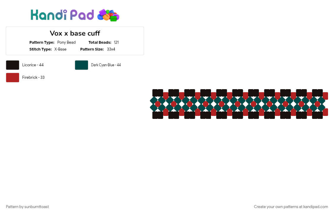 Vox x base cuff - Pony Bead Pattern by sunburnttoast on Kandi Pad - black, blue, hazbin hotel, hazbin hotel vox, hazbinhotel, red, teal, vox