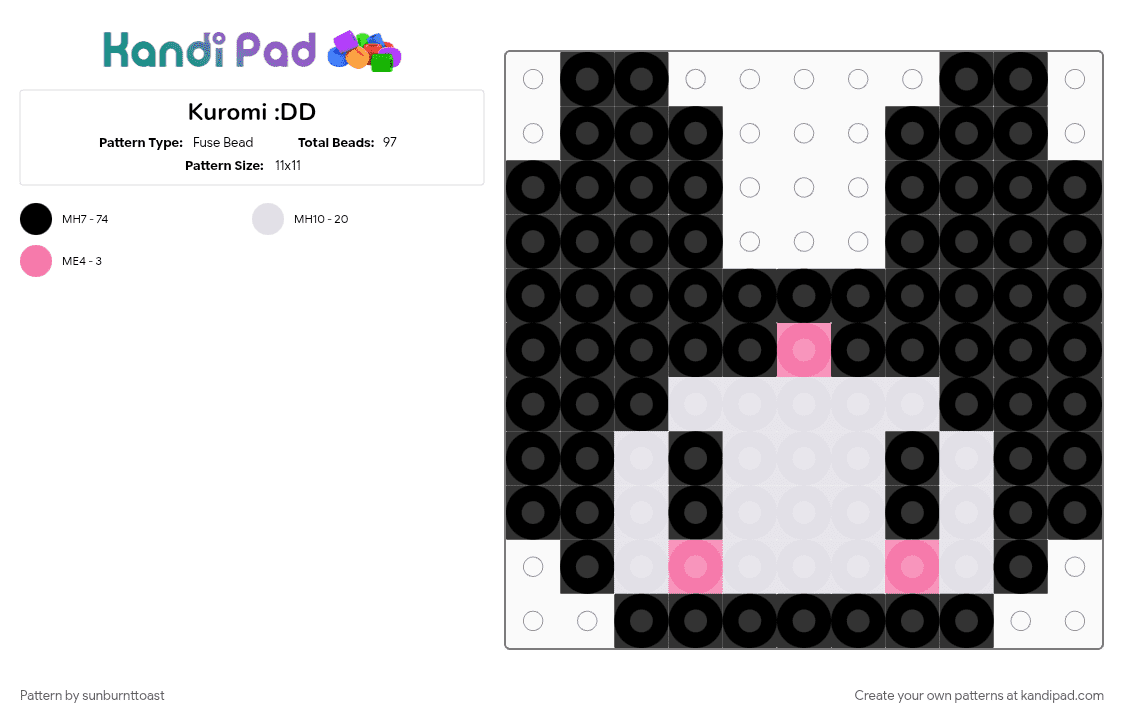Kuromi :DD - Fuse Bead Pattern by sunburnttoast on Kandi Pad - black, white
