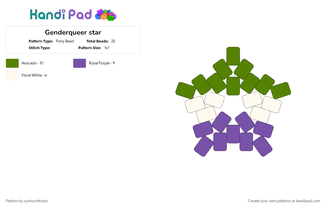 Genderqueer star - Pony Bead Pattern by sunburnttoast on Kandi Pad - green, purple