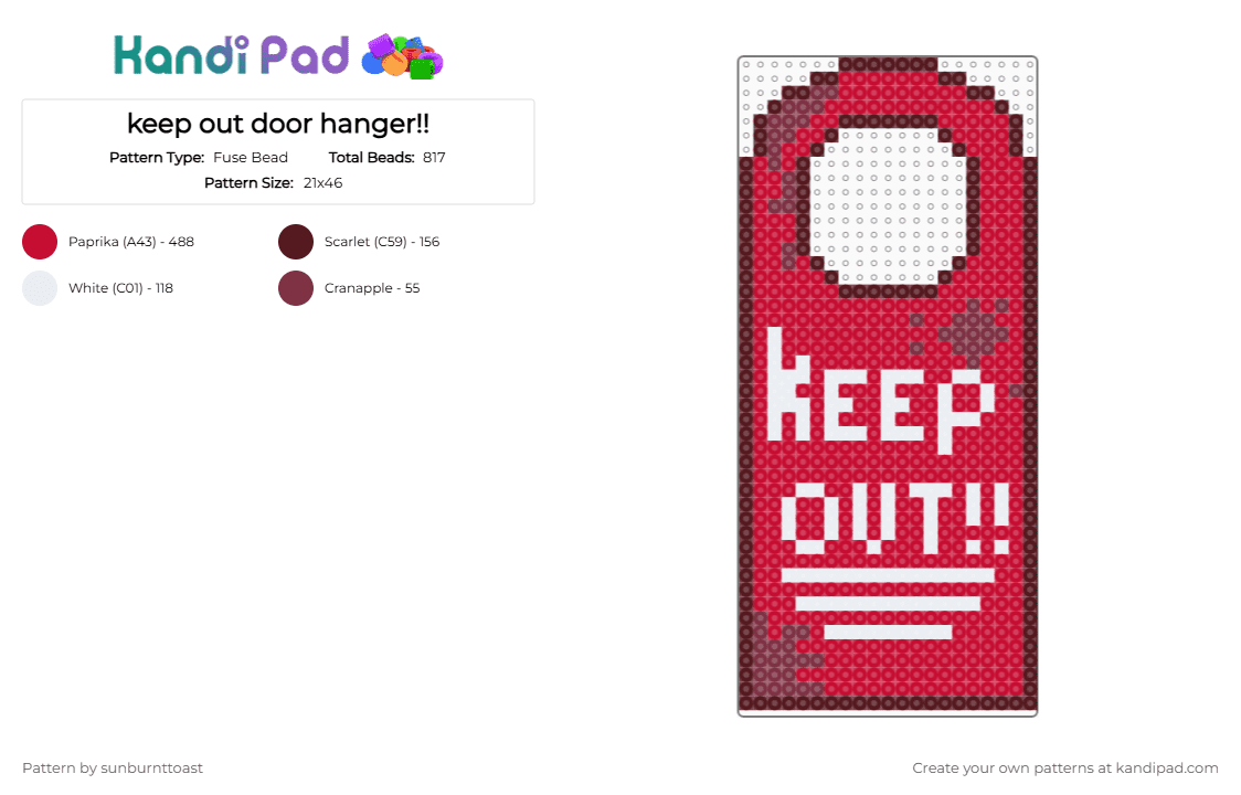 keep out door hanger!! - Fuse Bead Pattern by sunburnttoast on Kandi Pad - brown,red