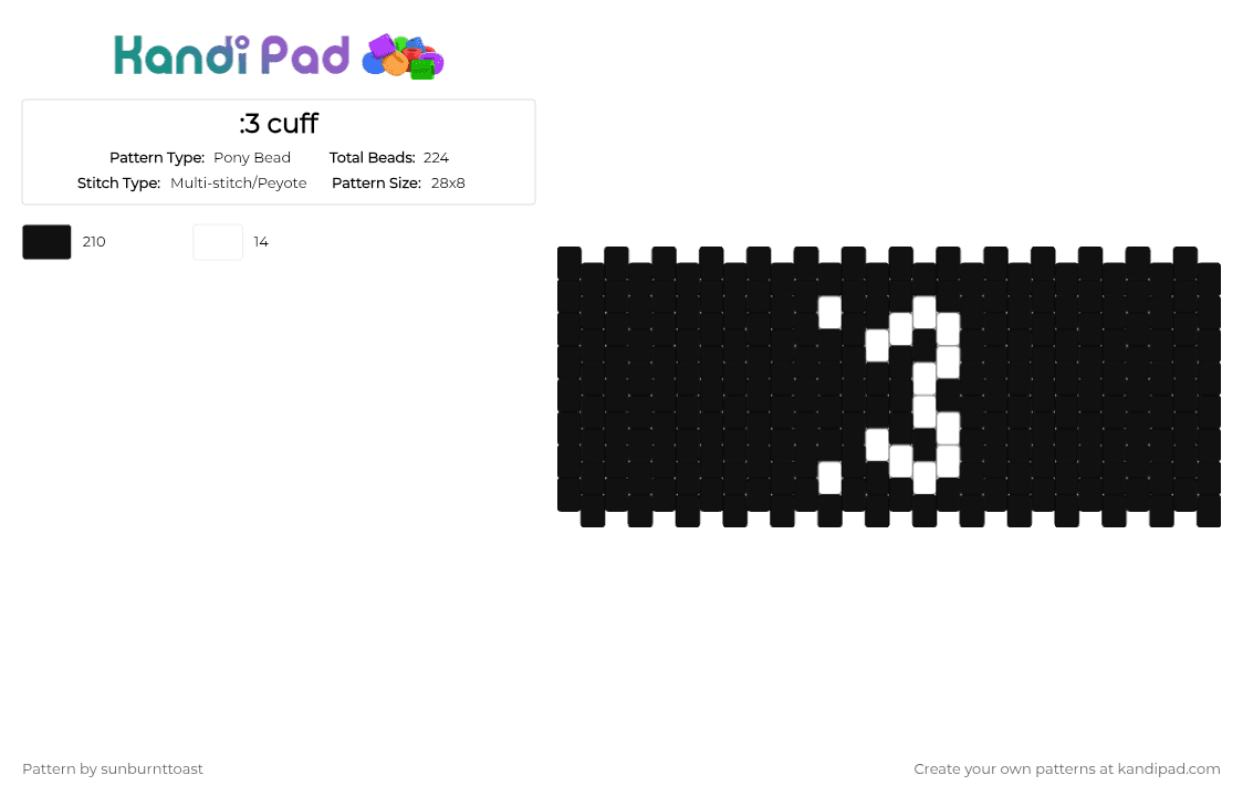 :3 cuff - Pony Bead Pattern by sunburnttoast on Kandi Pad - black