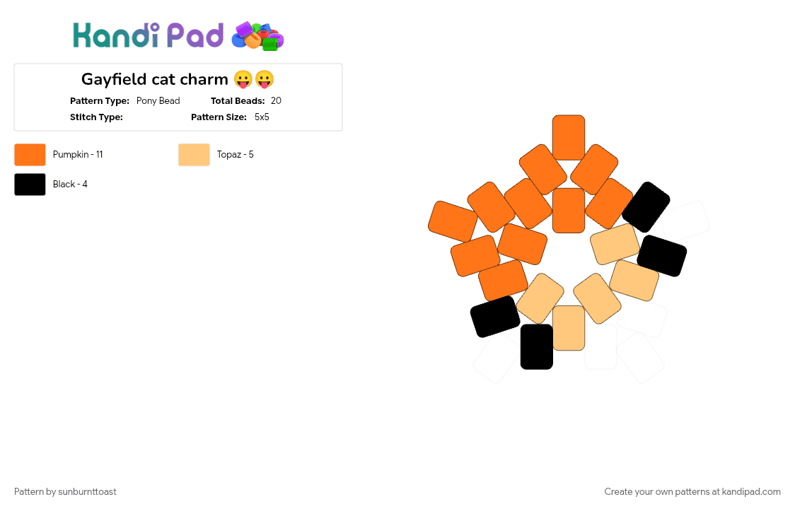 Gayfield cat charm 😛😛 - Pony Bead Pattern by sunburnttoast on Kandi Pad - cat, garfield, gayfield, orange, star, uwu owo