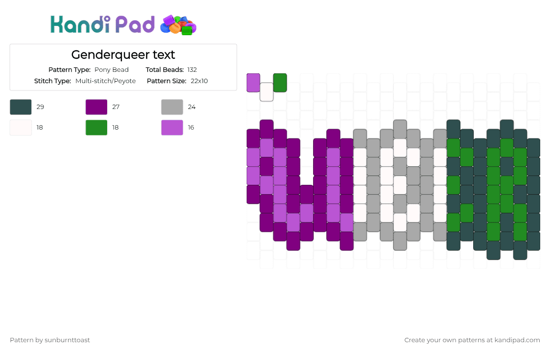 Genderqueer text - Pony Bead Pattern by sunburnttoast on Kandi Pad - pink,gray