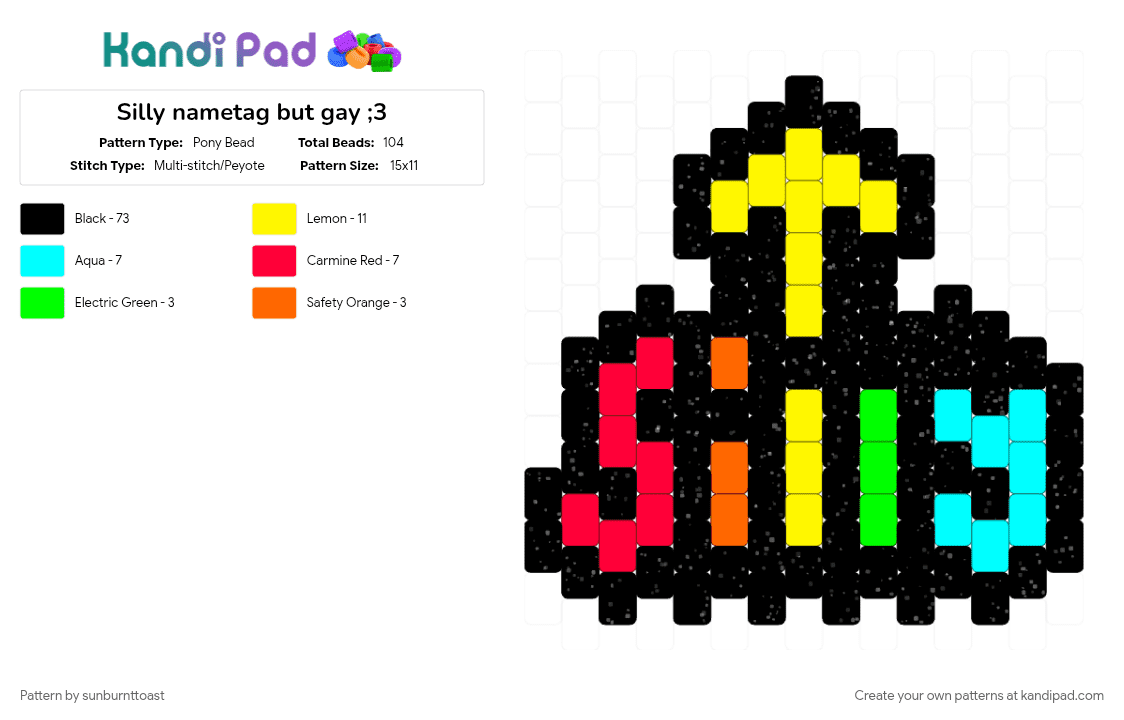 Silly nametag but gay ;3 - Pony Bead Pattern by sunburnttoast on Kandi Pad - black, gay, light blue, multicolour, nametag, rainbow, red, silly, yellow