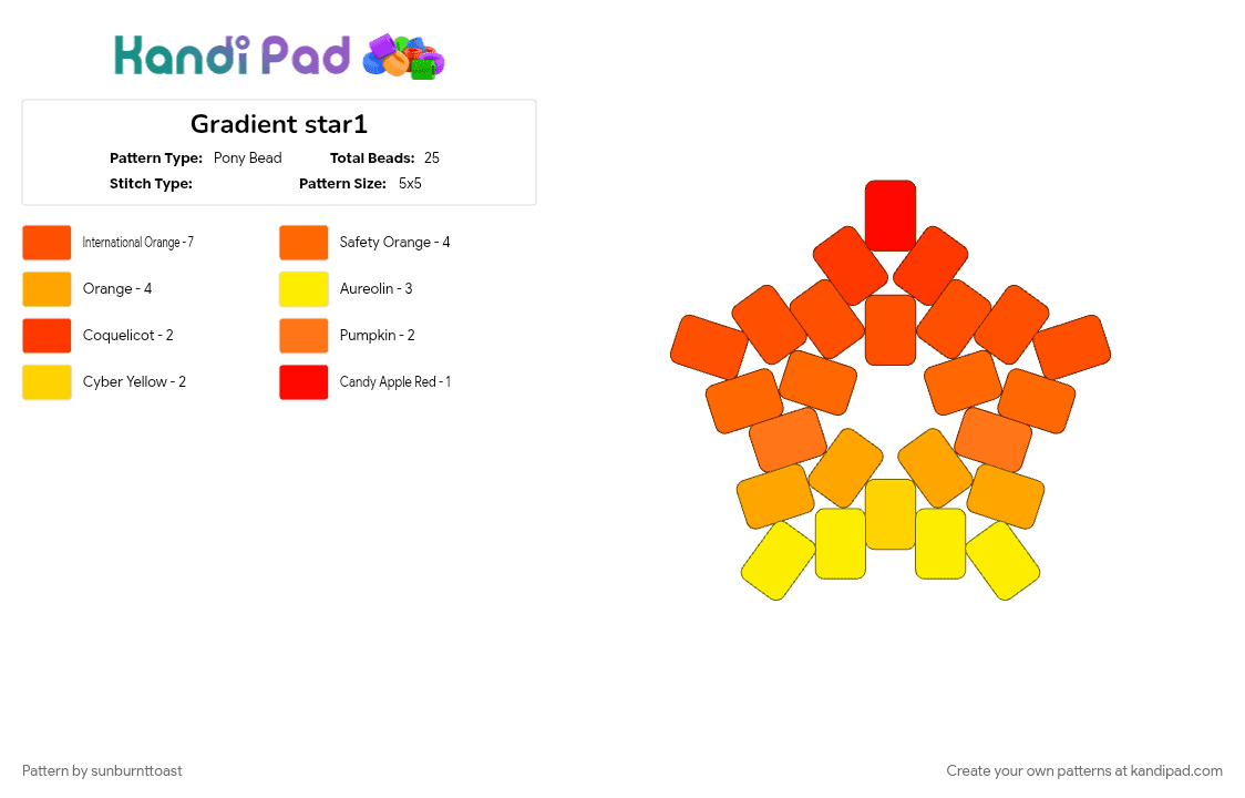 Gradient star1 - Pony Bead Pattern by sunburnttoast on Kandi Pad - cotdtransitions, orange, star
