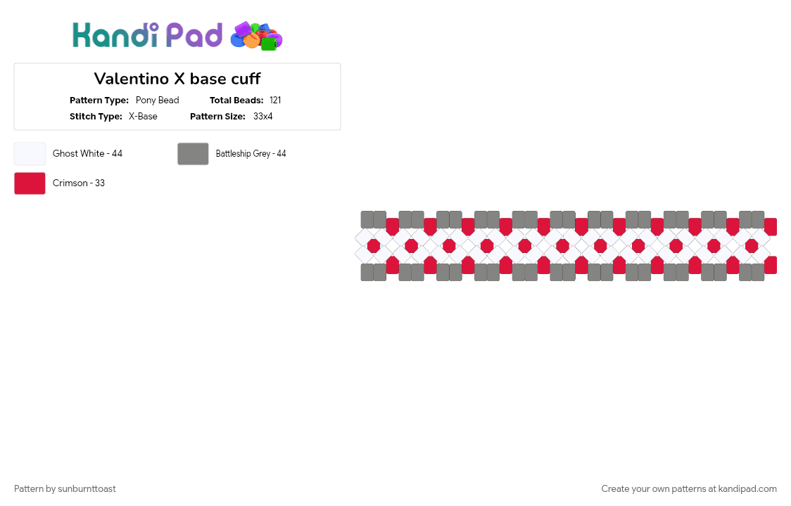 Valentino X base cuff - Pony Bead Pattern by sunburnttoast on Kandi Pad - 