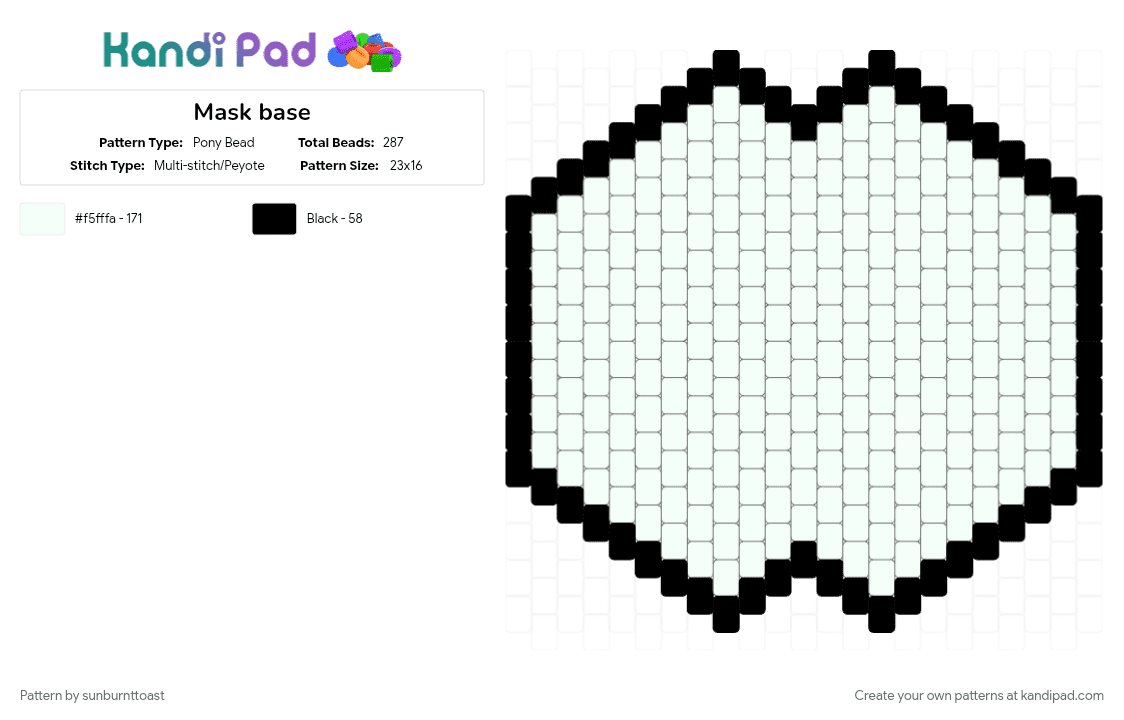 Mask base - Pony Bead Pattern by sunburnttoast on Kandi Pad - base, mask, white