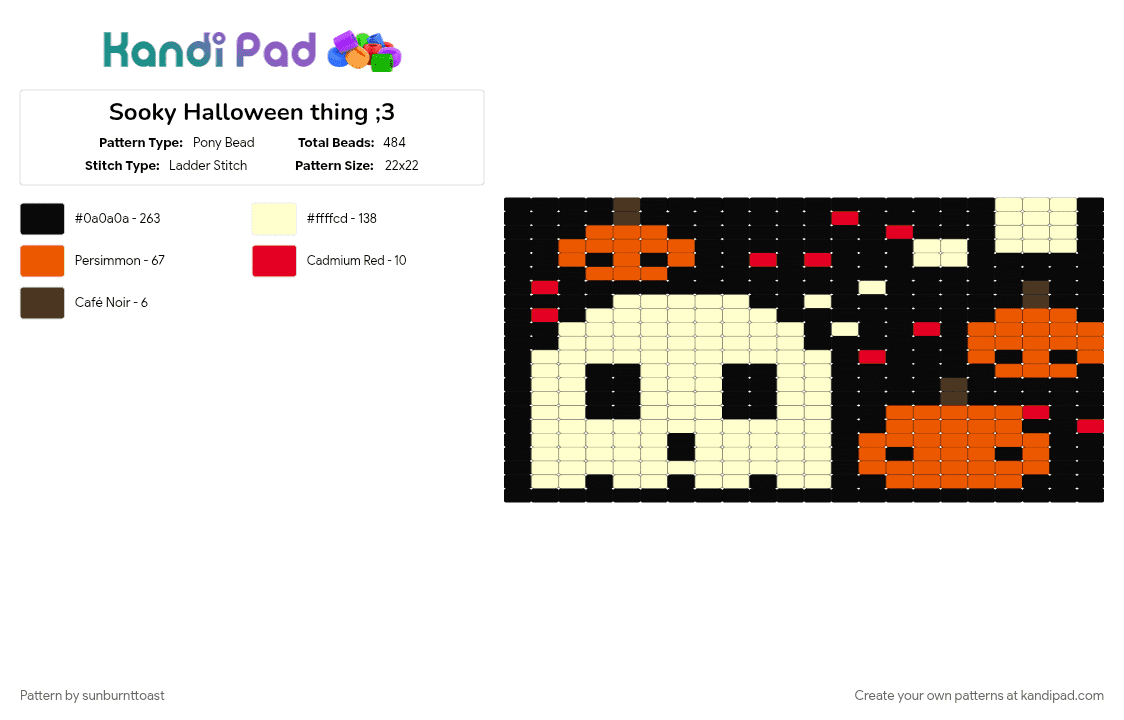 Spooky Halloween thing ;3 - Pony Bead Pattern by sunburnttoast on Kandi Pad - black, ghost, halloween, orange, pumpkin, red, spooky, white, yellow