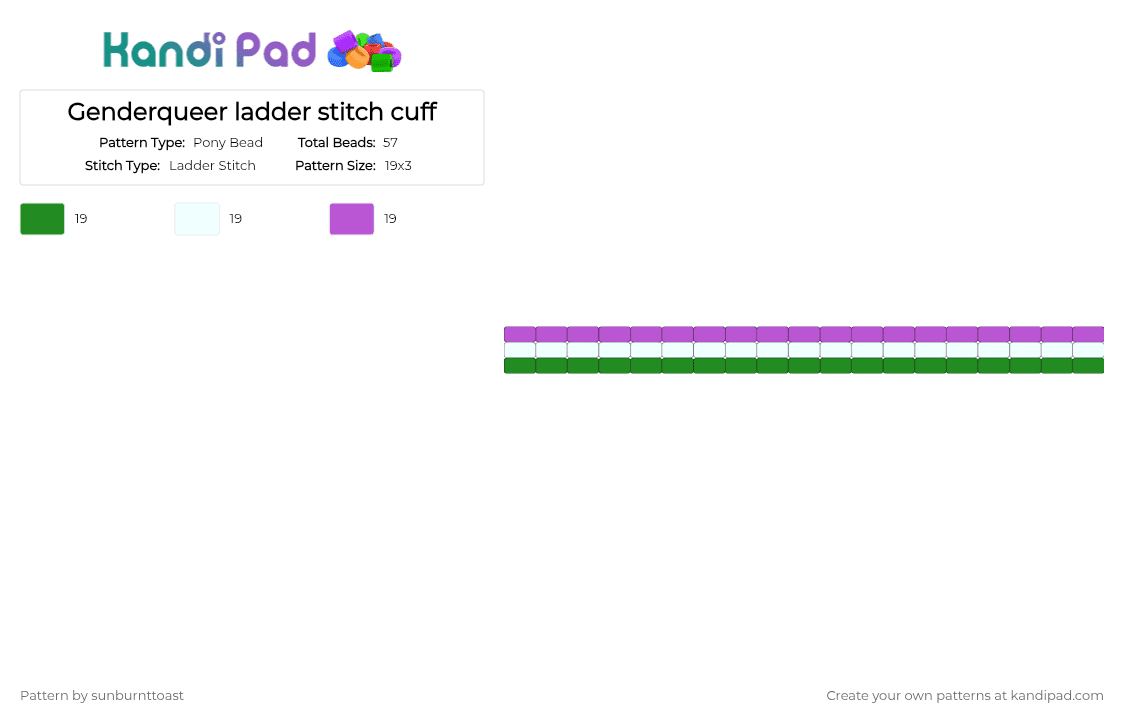 Genderqueer ladder stitch cuff - Pony Bead Pattern by sunburnttoast on Kandi Pad - green,pink