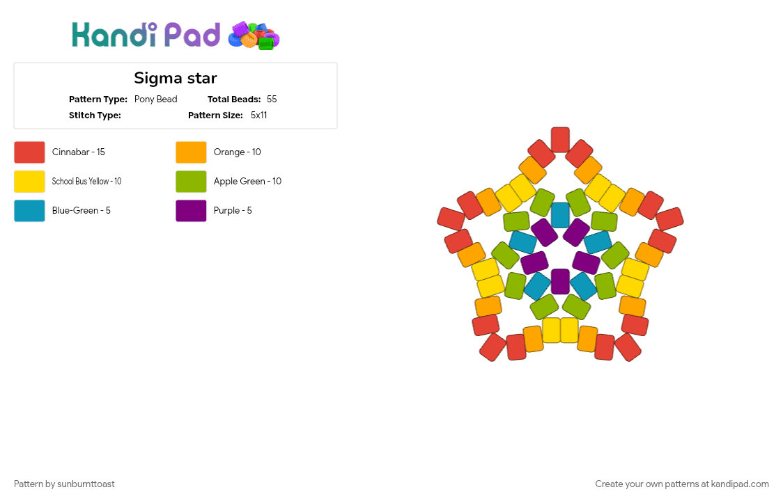 Sigma star - Pony Bead Pattern by sunburnttoast on Kandi Pad - green, orange, red, yellow