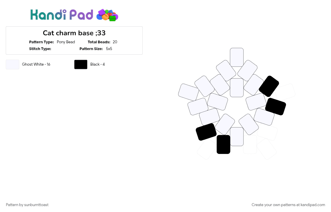 Cat charm base ;33 - Pony Bead Pattern by sunburnttoast on Kandi Pad - base, cat, uwu, white
