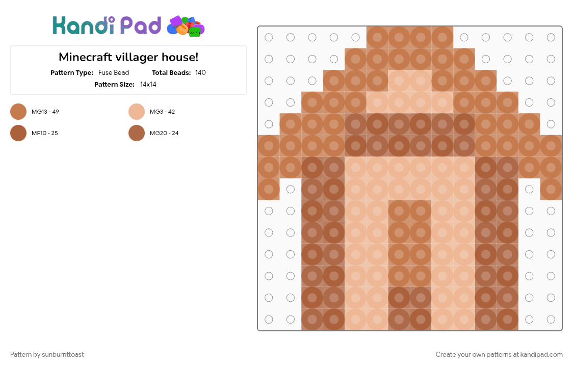 Minecraft villager house! - Fuse Bead Pattern by sunburnttoast on Kandi Pad - beige, brown, cotdvillages, house, minecraft, orange, video game, white