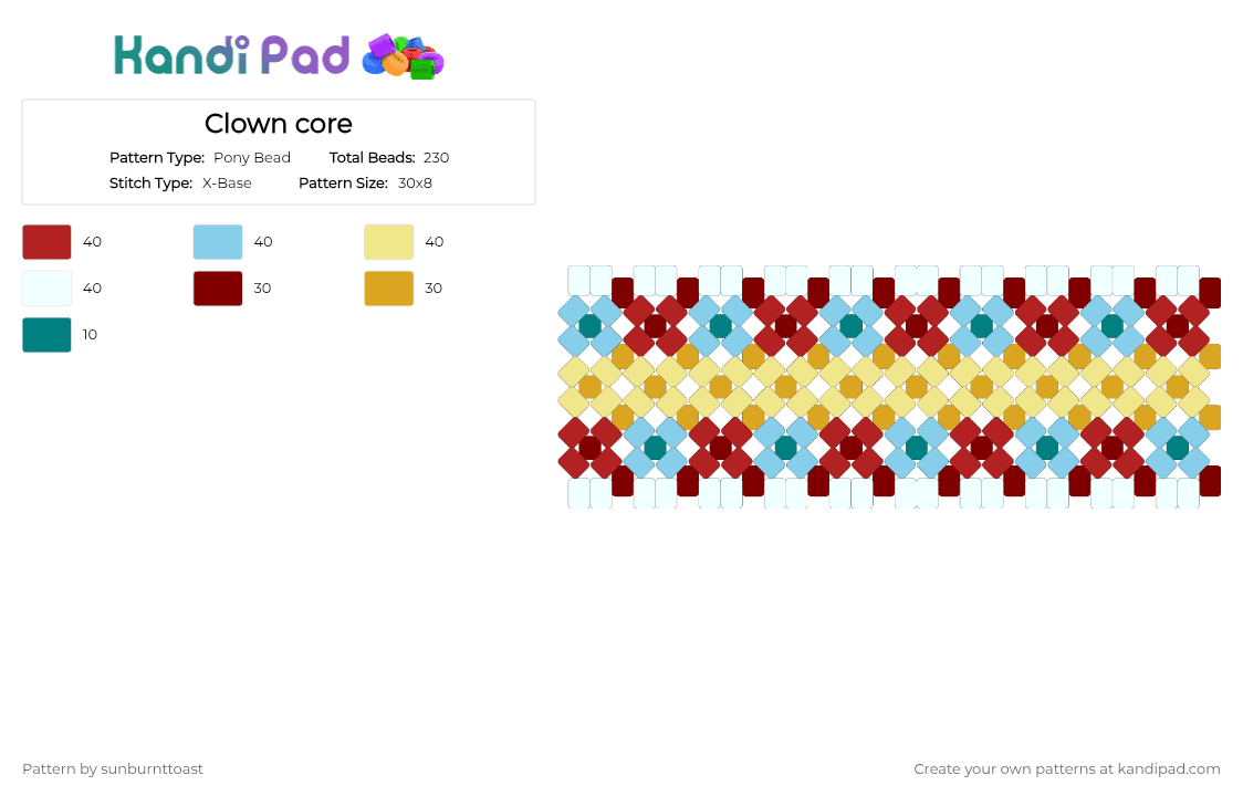 Clown core - Pony Bead Pattern by sunburnttoast on Kandi Pad - brown, colorful, yellow
