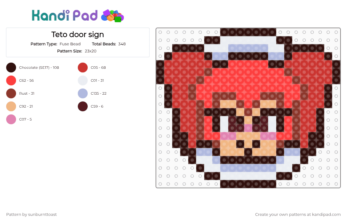 Teto door sign - Fuse Bead Pattern by sunburnttoast on Kandi Pad - brown,red