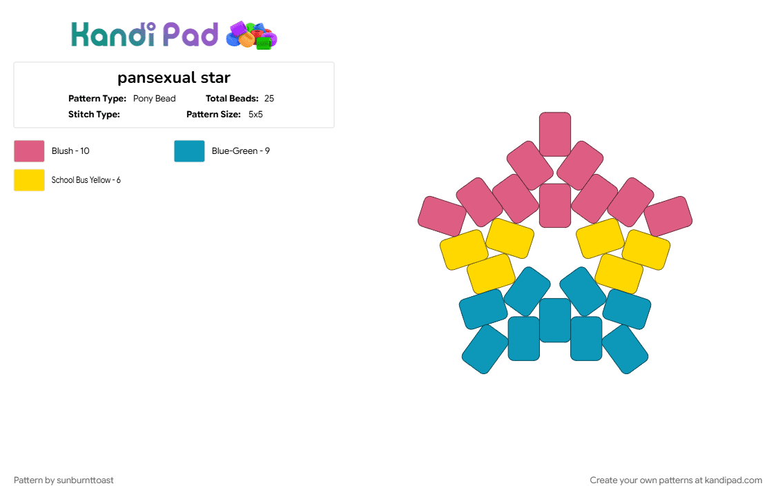 pansexual star - Pony Bead Pattern by sunburnttoast on Kandi Pad - light blue, pan, pansexual, pink, pride, star