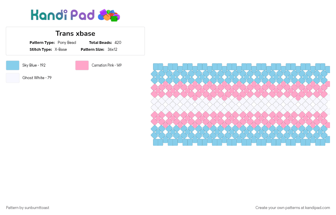 Trans arm warmers - Pony Bead Pattern by sunburnttoast on Kandi Pad - light blue, pink