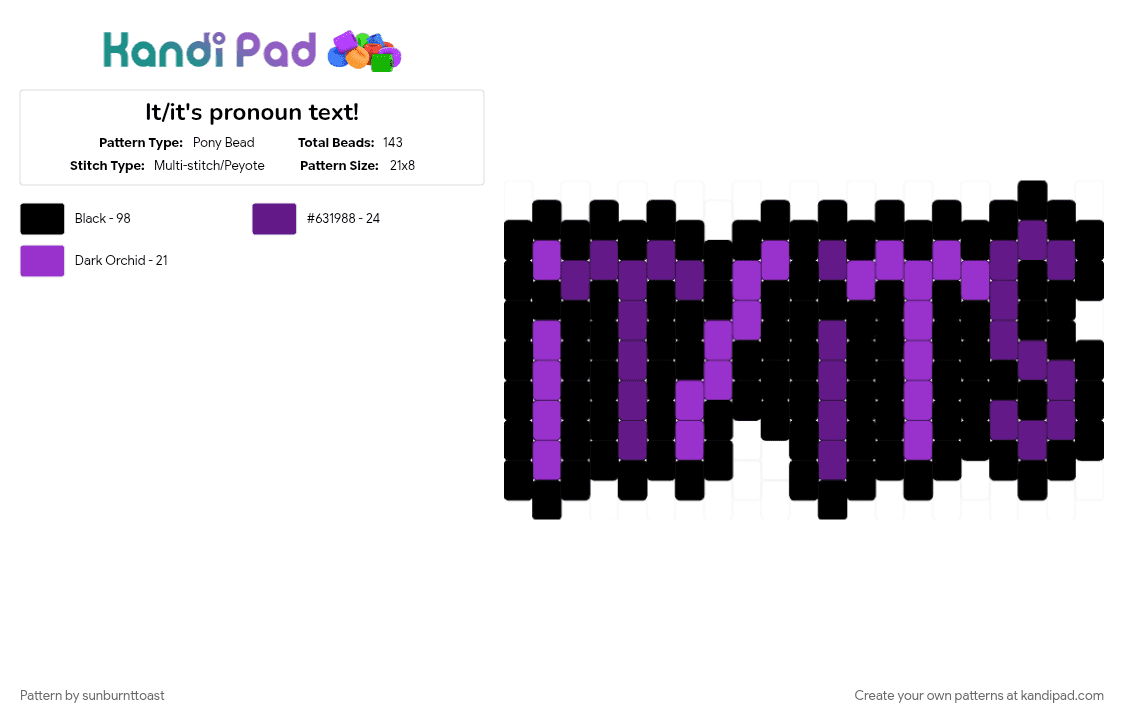 It/it\'s pronoun text! - Pony Bead Pattern by sunburnttoast on Kandi Pad - agender, black, it its, pride, purple