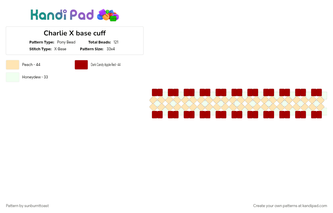 Charlie X base cuff - Pony Bead Pattern by sunburnttoast on Kandi Pad - 