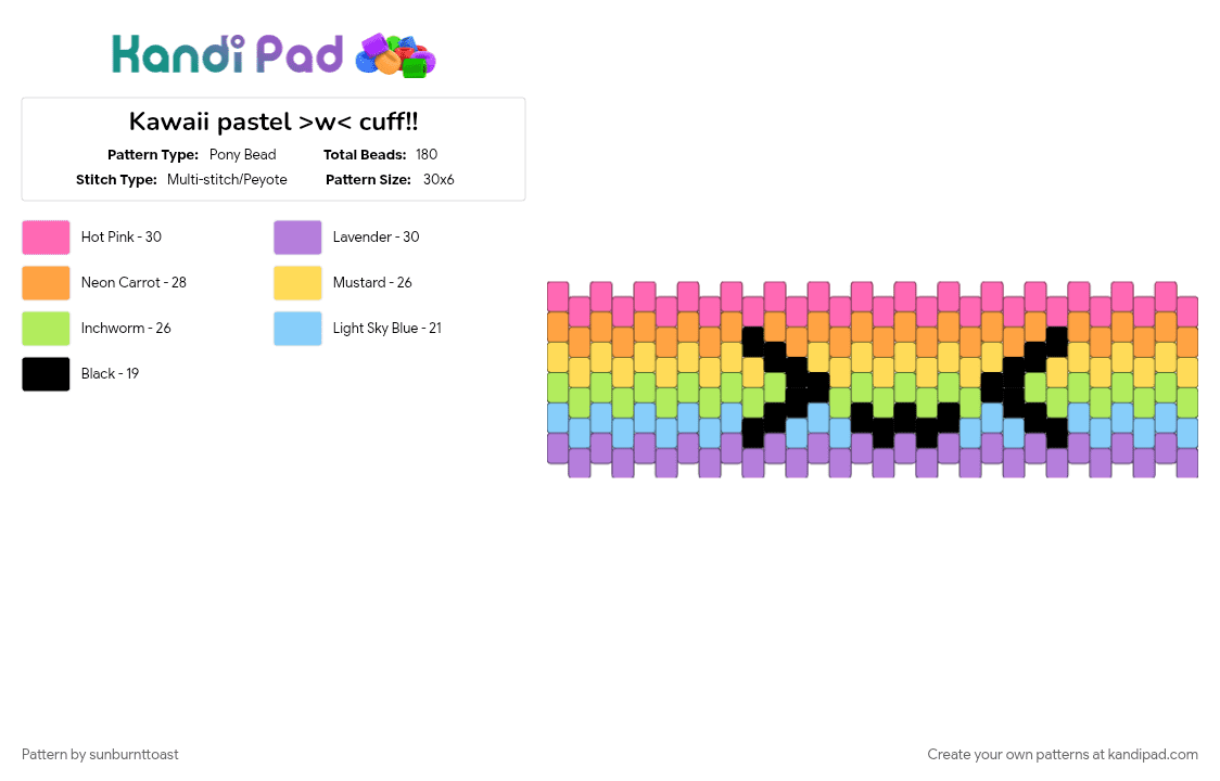 Kawaii pastel >w< cuff!! - Pony Bead Pattern by sunburnttoast on Kandi Pad - pink
