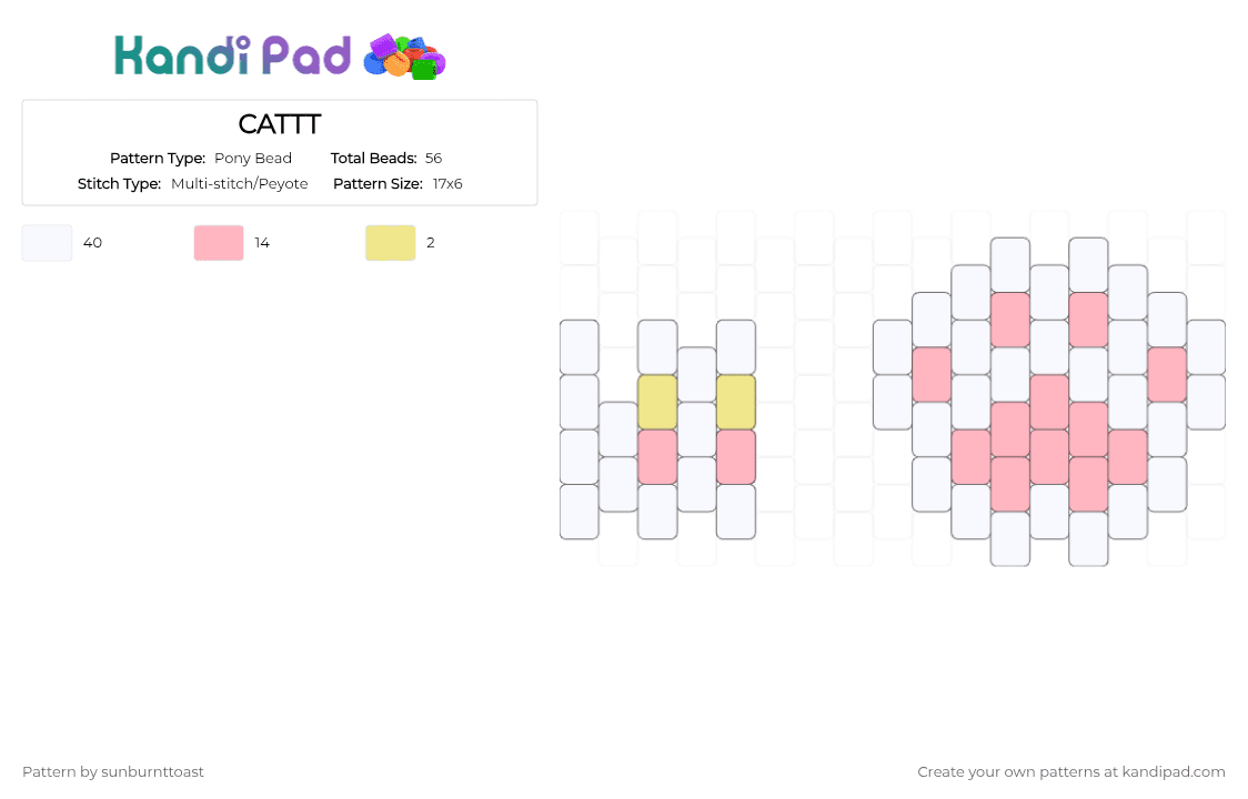 CATTT - Pony Bead Pattern by sunburnttoast on Kandi Pad - pink, white