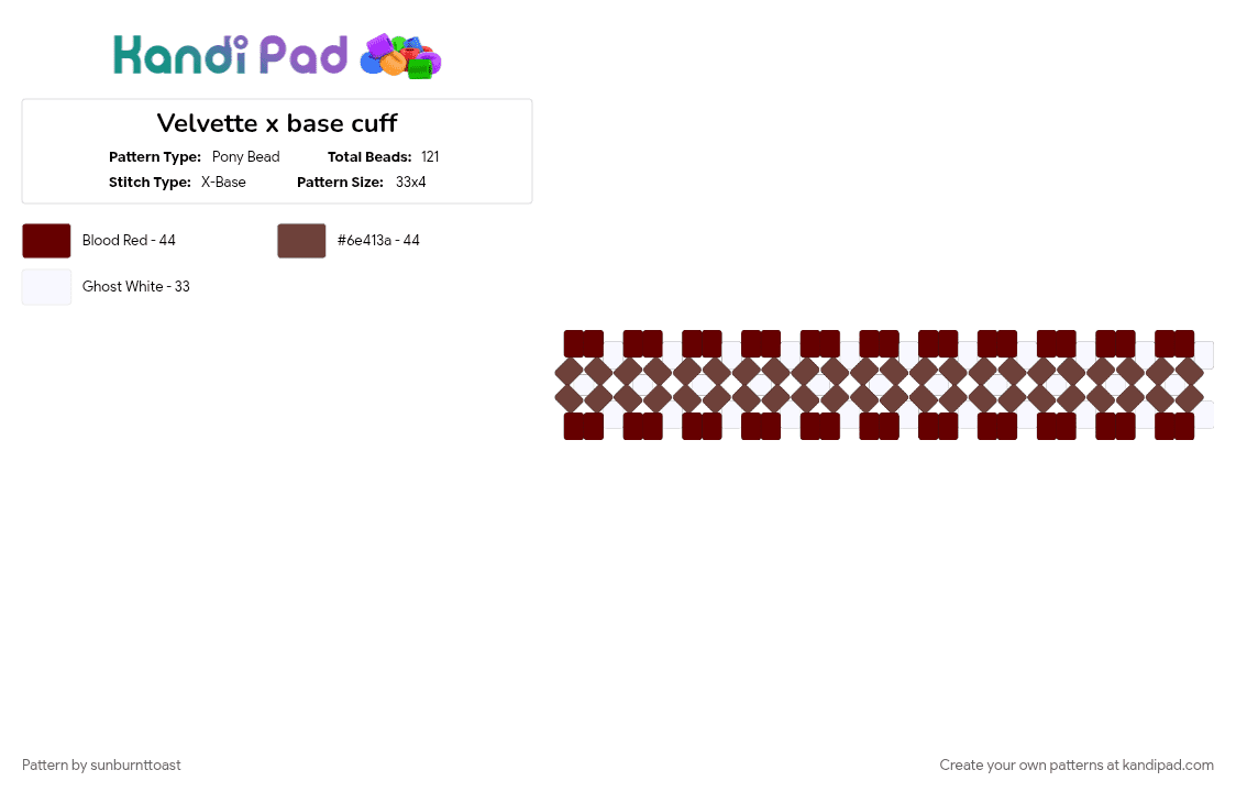 Velvette x base cuff - Pony Bead Pattern by sunburnttoast on Kandi Pad - 