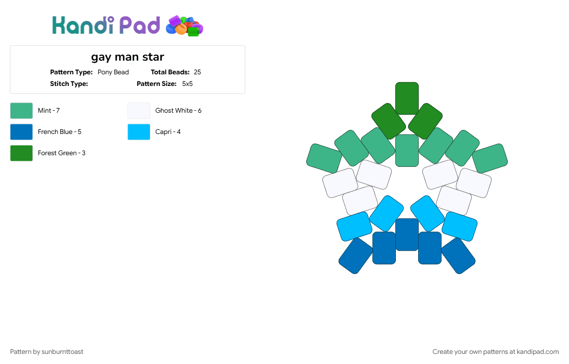 gay man star - Pony Bead Pattern by sunburnttoast on Kandi Pad - blue, gay, gay man, pride, star, teal