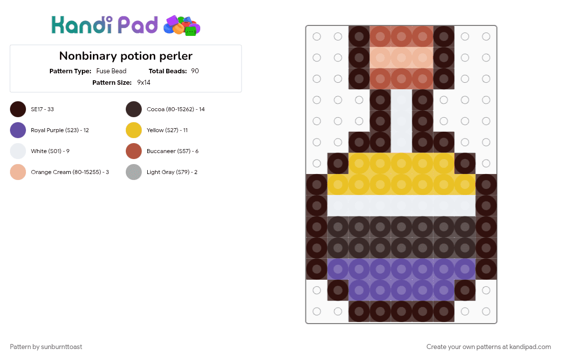 Nonbinary potion perler - Fuse Bead Pattern by sunburnttoast on Kandi Pad - brown, magic, nonbinary, perler, potion, pride