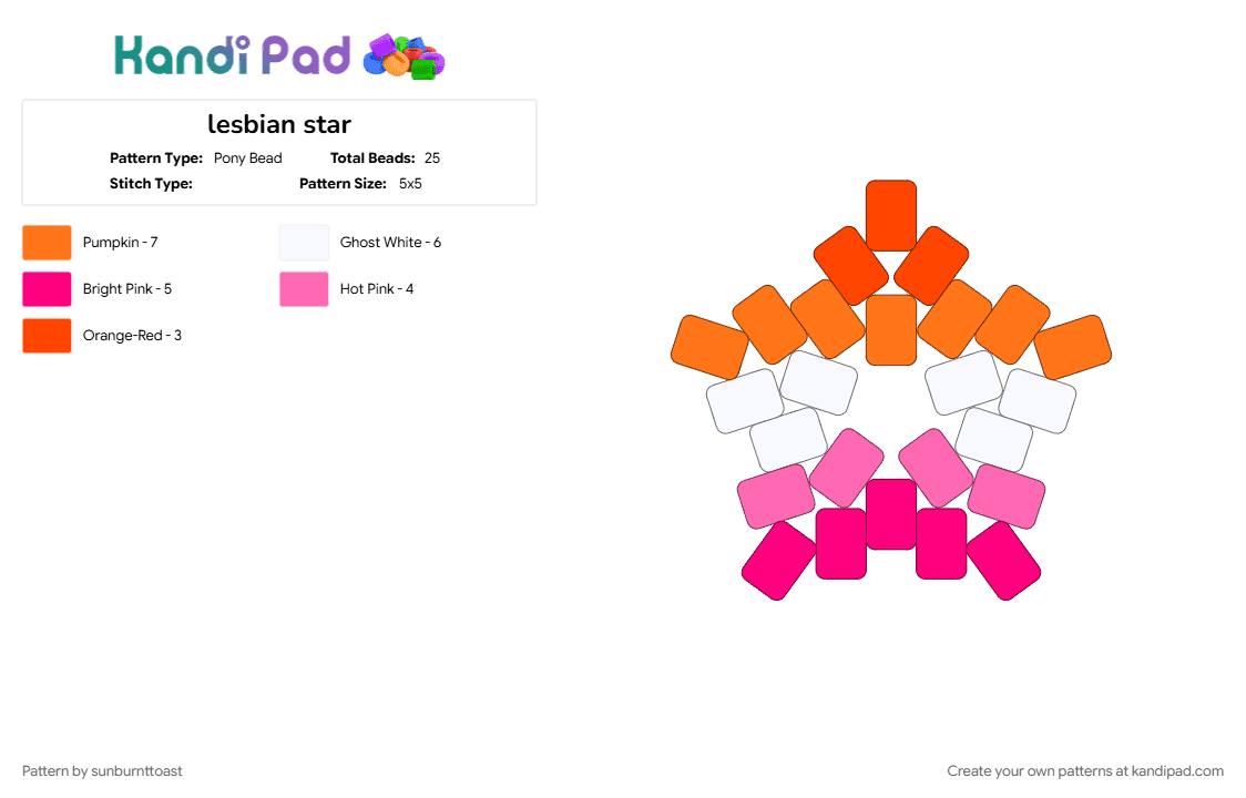 lesbian star - Pony Bead Pattern by sunburnttoast on Kandi Pad - lesbian, orange, pink, pride, star