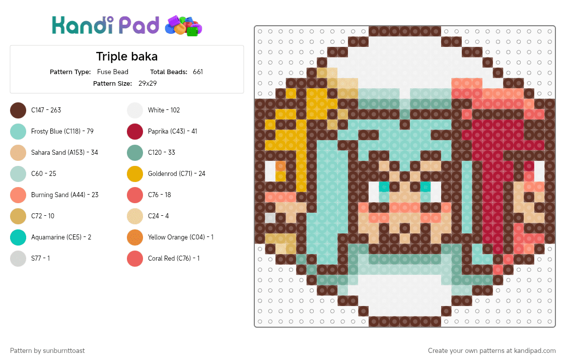 Triple baka - Fuse Bead Pattern by sunburnttoast on Kandi Pad - brown,light blue